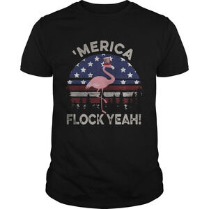 Flamingo America Flag Flock Yeah Sunset Shirt